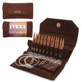 5” Copper needles, brown vegan suede case