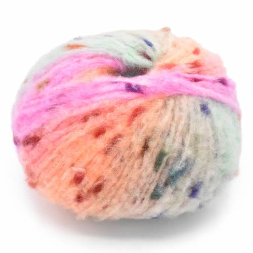210 fluffy yarn with pink, orange, green with pops of color in red and purple