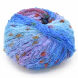 212 fluffy yarn in blue and purple with pops of color in green and wine