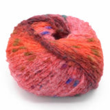 213 fluffy yarn in orange, pink and wine with pops of color in green and purple