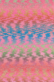 27 bright shades of pink with wavy lines of blue and green