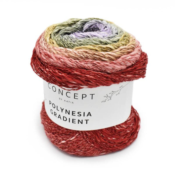 Polynesia Gradient yarn 200 gram ball color 301 blush, coral, tan, moss, lilac, purple